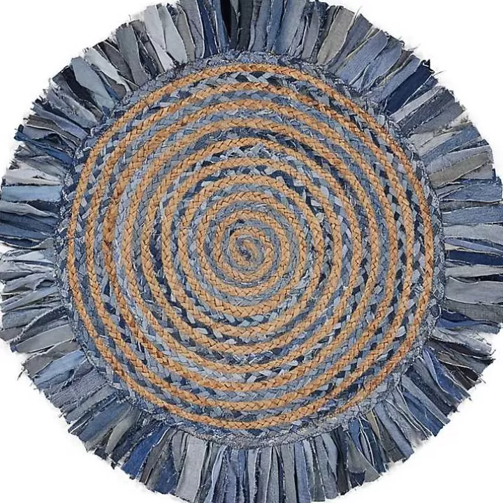 Online Round Braided Jute and Denim Swirl Area Rug, 3x3 Area Rugs