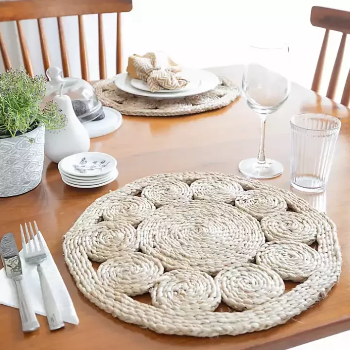 Discount Round Decorative Braided Jute Placemats, Set of 2 Table Linens