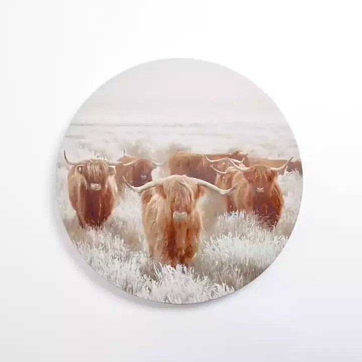 Discount Round Frosty Highland Cows Canvas Art Print Canvas Art