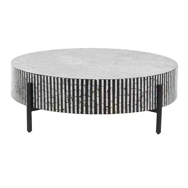 Clearance Round Geometric Stripe Shell Coffee Table Coffee Tables