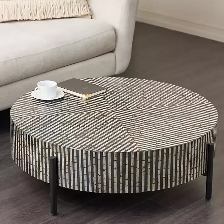 Clearance Round Geometric Stripe Shell Coffee Table Coffee Tables