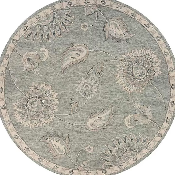 Online Round Gray and Botanical Area Rug, 4x4 Area Rugs