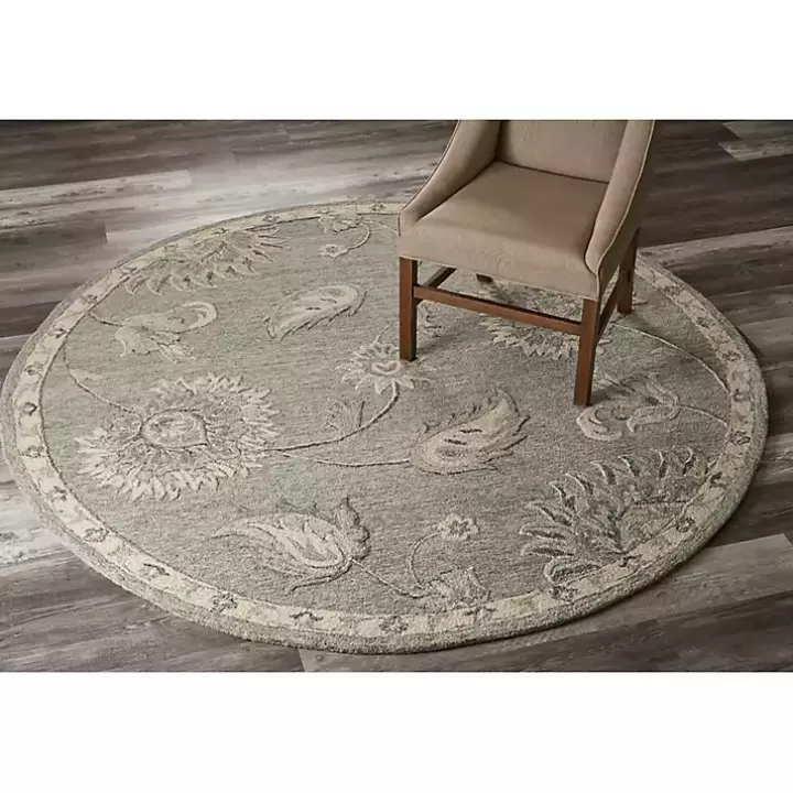 Online Round Gray and Botanical Area Rug, 4x4 Area Rugs