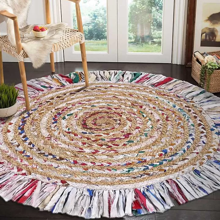 Store Round Multicolor Braided Jute Area Rug, 3x3 Area Rugs