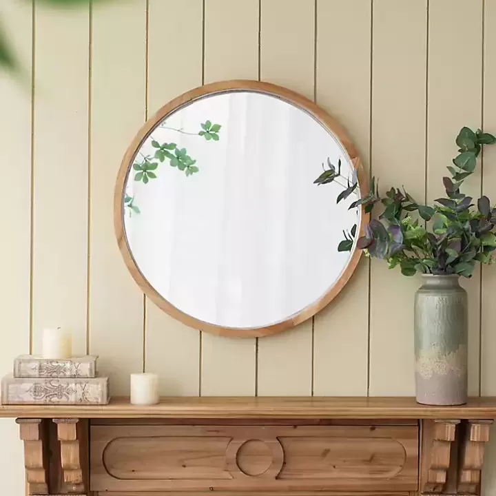 New Round Natural Light Wood Wall Mirror Decorative Mirrors