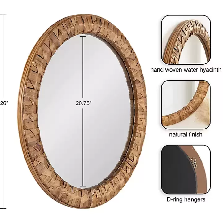Flash Sale Round Natural Woven Water Hyacinth Wall Mirror Decorative Mirrors
