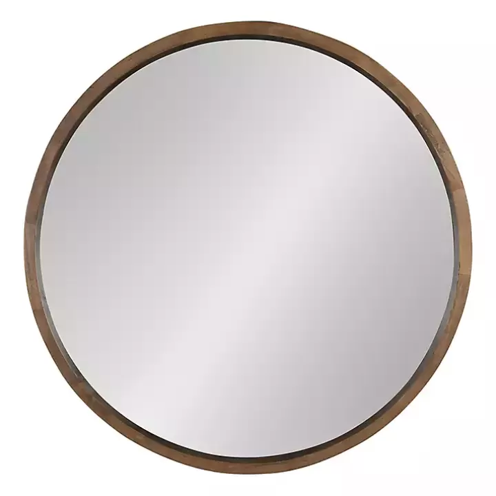 New Round Rustic Wood Hutton Mirror Decorative Mirrors