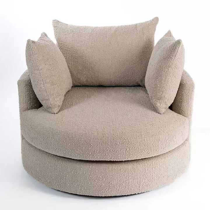 Fashion Round Sand Boucle Swivel Accent Chair Accent Chairs