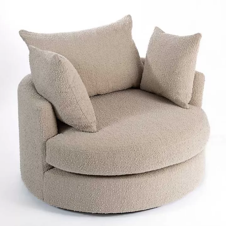 Fashion Round Sand Boucle Swivel Accent Chair Accent Chairs