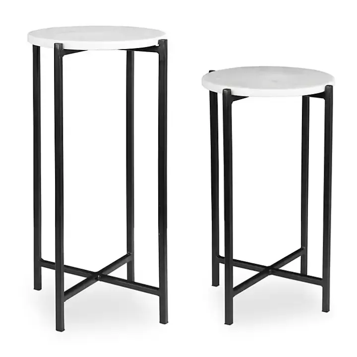 Hot Round White Marble Accent Tables, Set of 2 Accent & End Tables