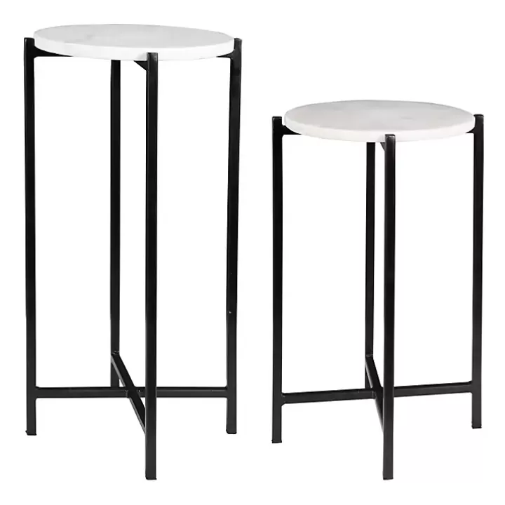 Hot Round White Marble Accent Tables, Set of 2 Accent & End Tables