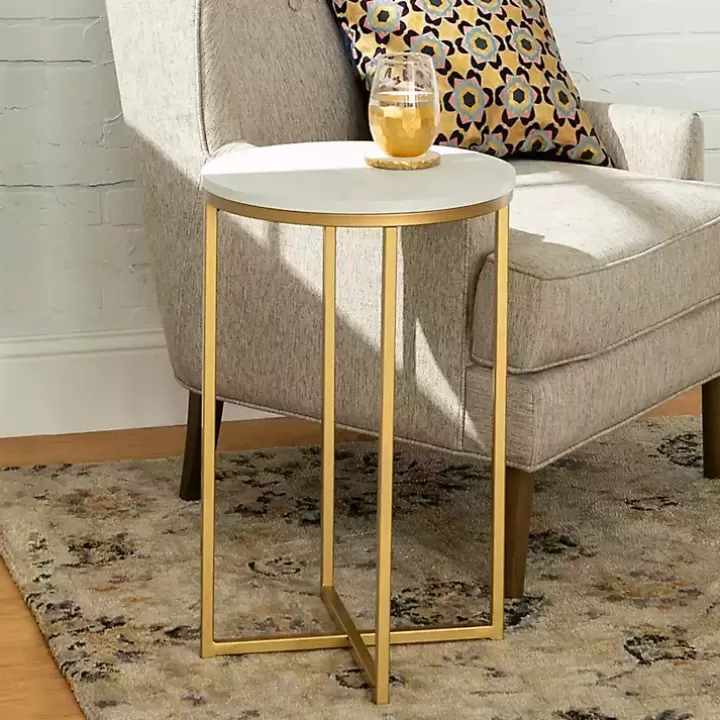 Cheap Round Marble and Gold Accent Table Accent & End Tables