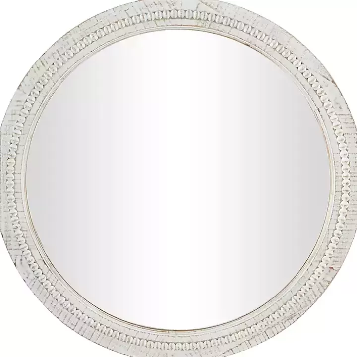 Online Round Whitewash Beaded Wall Mirror Decorative Mirrors