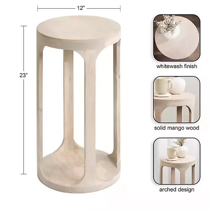 Cheap Round washed Wood Dani Accent Table Accent & End Tables