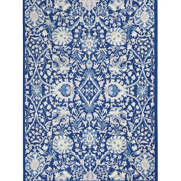 Online Royal Blue Floral Motif Area Rug, 5x7 Area Rugs