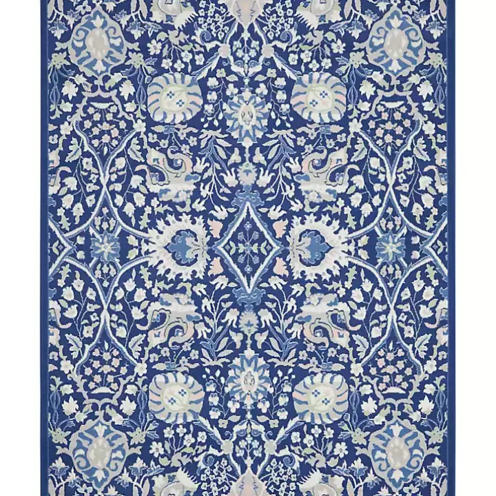 Online Royal Blue Floral Motif Area Rug, 8x10 Area Rugs