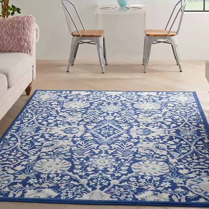 Online Royal Blue Floral Motif Area Rug, 5x7 Area Rugs