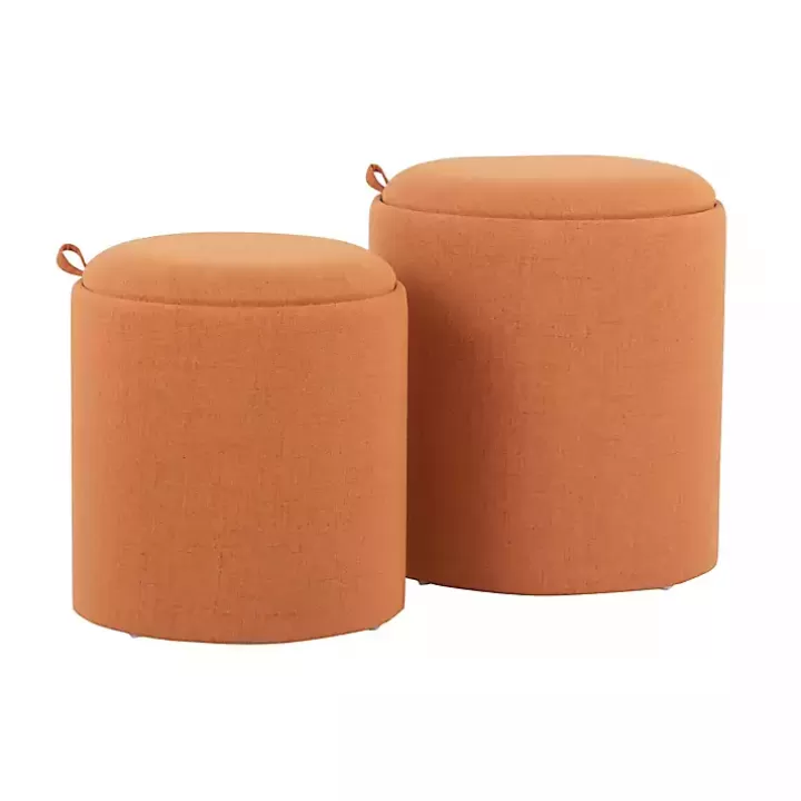 Clearance Rust Upholstered Ottomans with Tray Tops, Set of 2 Benches & Ottomans