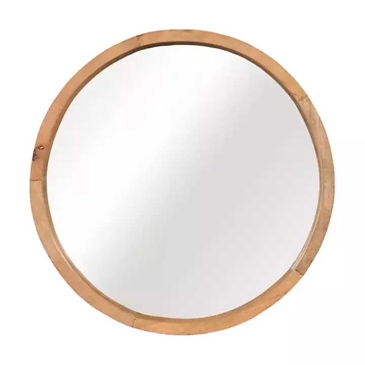 Flash Sale Rustic Brown Acacia Round Wall Mirror Decorative Mirrors