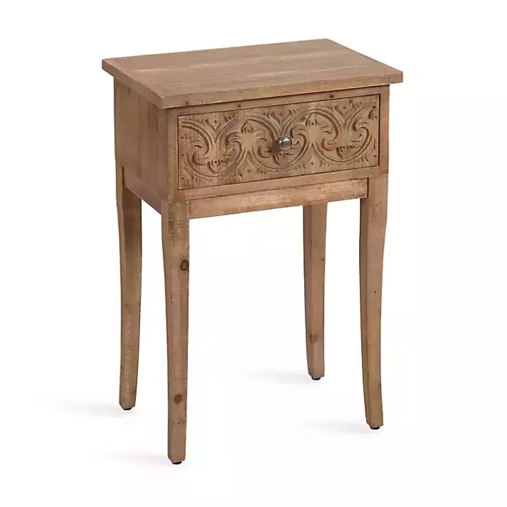 Discount Rustic Ornate Carved Wood Accent Table Accent & End Tables