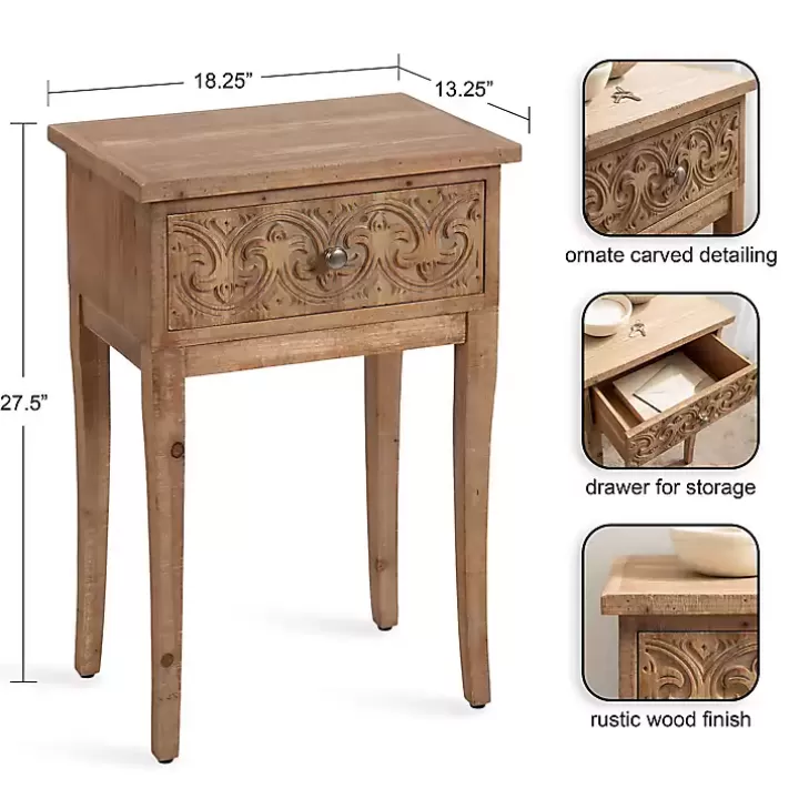 Discount Rustic Ornate Carved Wood Accent Table Accent & End Tables