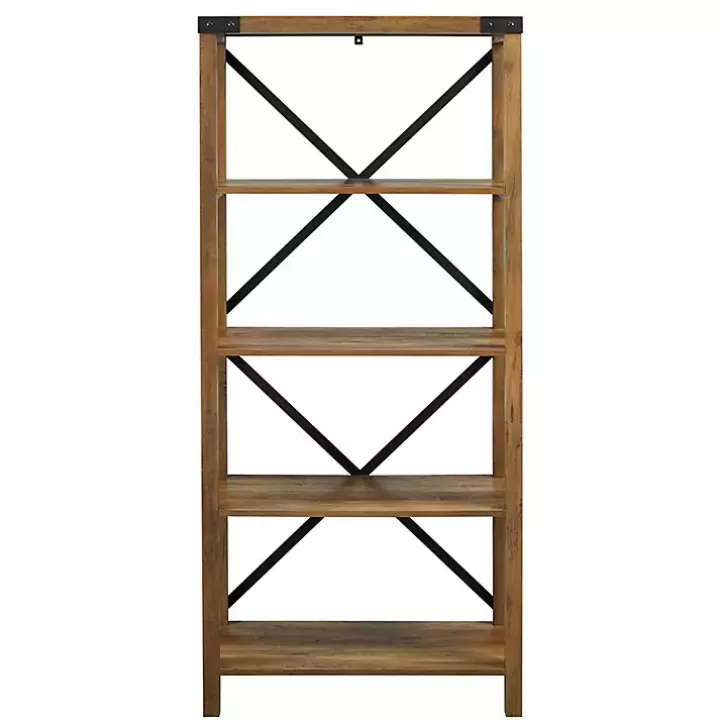 New Rustic Oak Metal X Frame Back Bookshelf Office Furniture