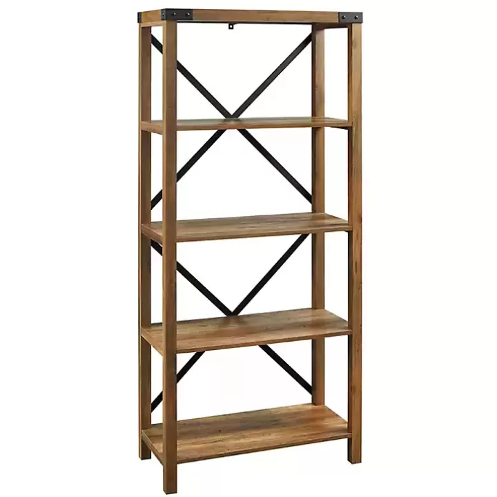 New Rustic Oak Metal X Frame Back Bookshelf Office Furniture