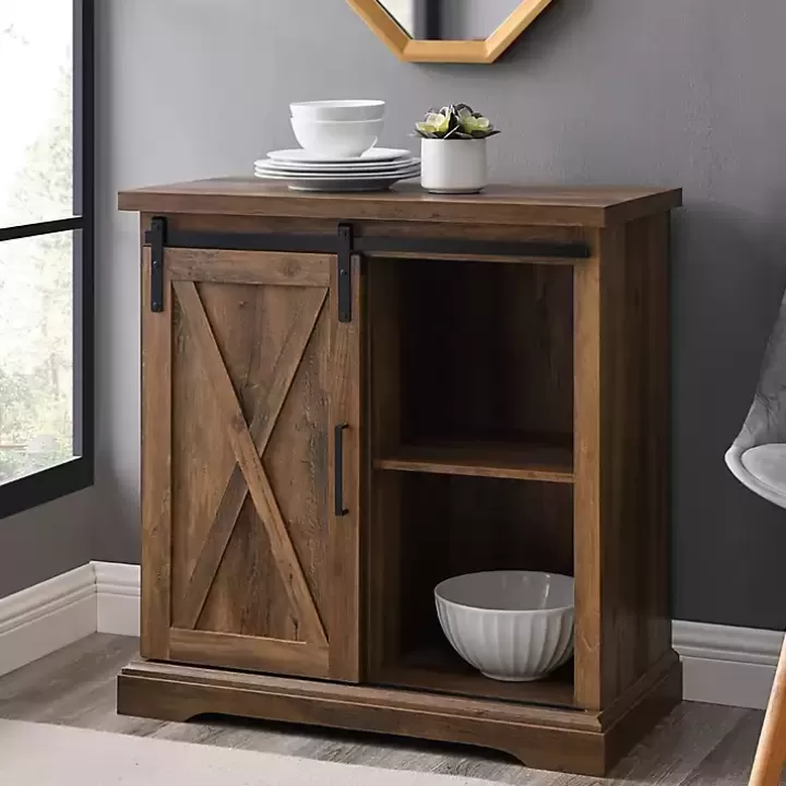 Fashion Rustic Oak Sliding Barn Door Cabinet Cabinets & Sideboards