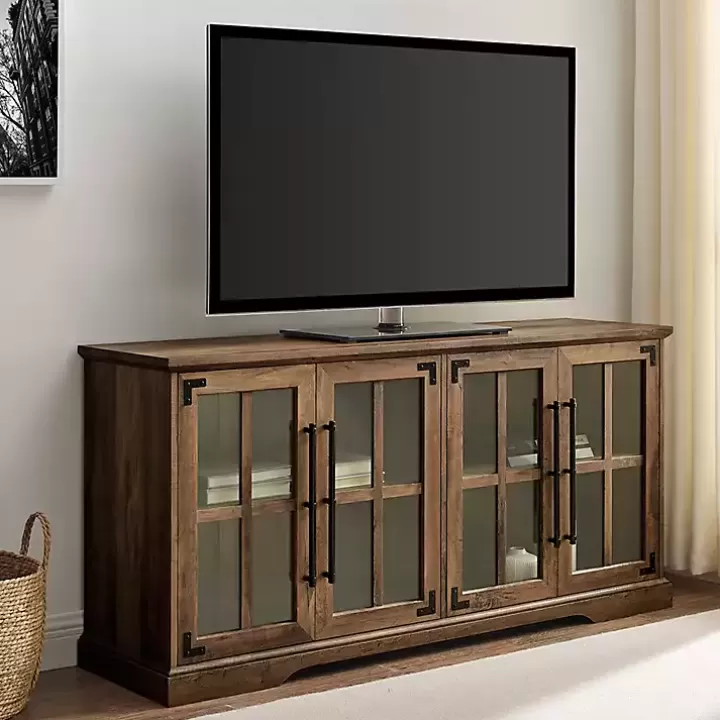 Discount Rustic Oak Window 4-Door TV Stand Tv Stands & Media Consoles