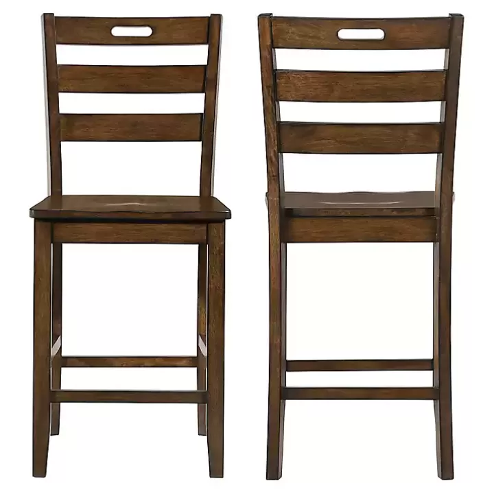 Clearance Rustic Oak Wood Quinby Counter Stools, Set of 2 Bar Stools & Counter Height Stools