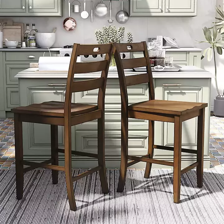 Clearance Rustic Oak Wood Quinby Counter Stools, Set of 2 Bar Stools & Counter Height Stools