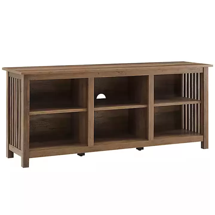 Fashion Rustic Oak Wood Slatted Sides Media Cabinet Tv Stands & Media Consoles