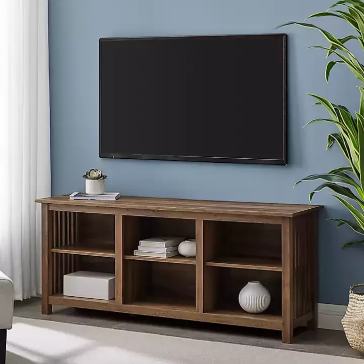 Fashion Rustic Oak Wood Slatted Sides Media Cabinet Tv Stands & Media Consoles