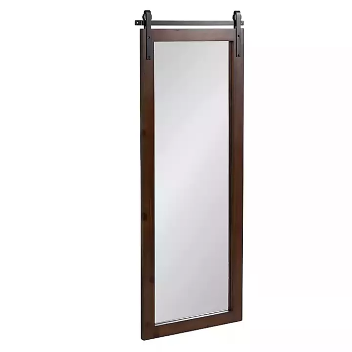 Flash Sale Rustic Walnut Barn Door Wall Mirror Decorative Mirrors