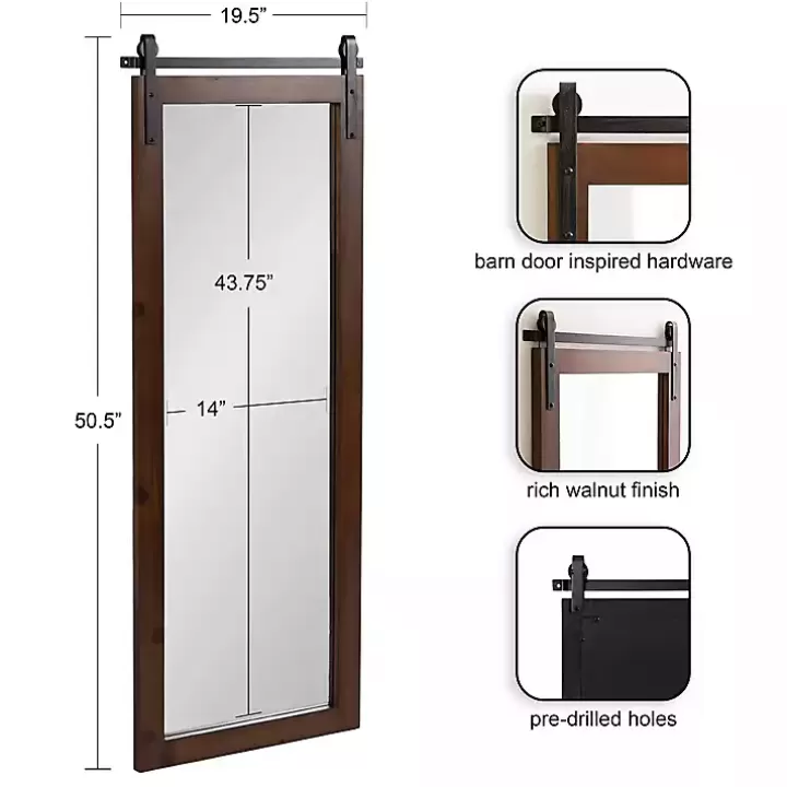 Flash Sale Rustic Walnut Barn Door Wall Mirror Decorative Mirrors