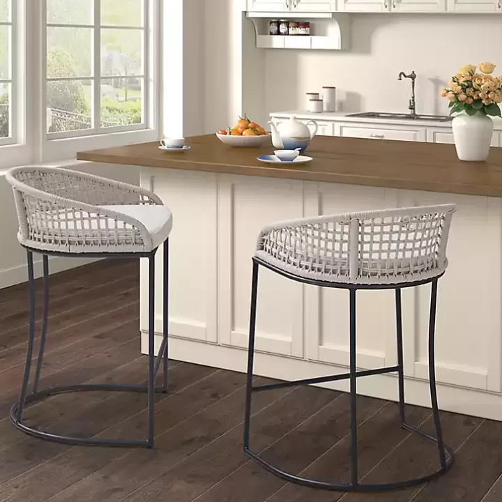 Fashion Rustic Woven Rope Back Counter Stool Bar Stools & Counter Height Stools