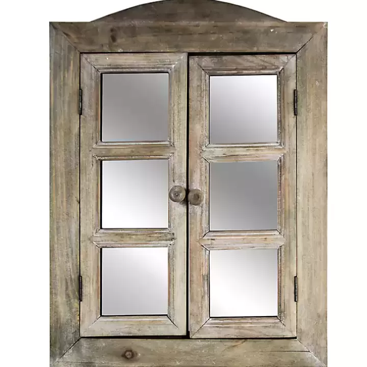 Outlet Rustic Wooden Dual Window Shutter Wall Mirror Decorative Mirrors