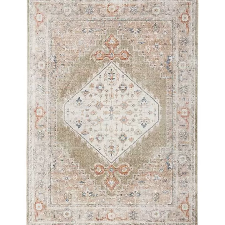 Cheap Sage Distressed Medallion Washable Area Rug, 5x7 Area Rugs