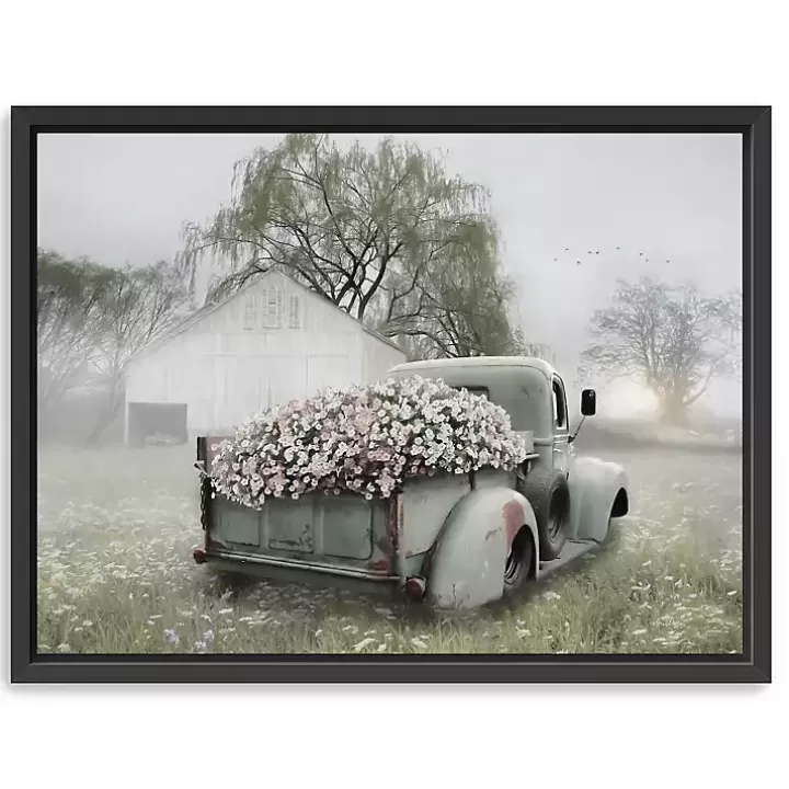 Cheap Sage Flower Truck Framed Canvas Print, 42x32 in. Canvas Art