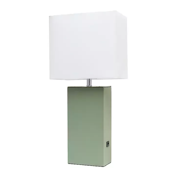 Best Sale Sage Leather Charging Table Lamp Table Lamps