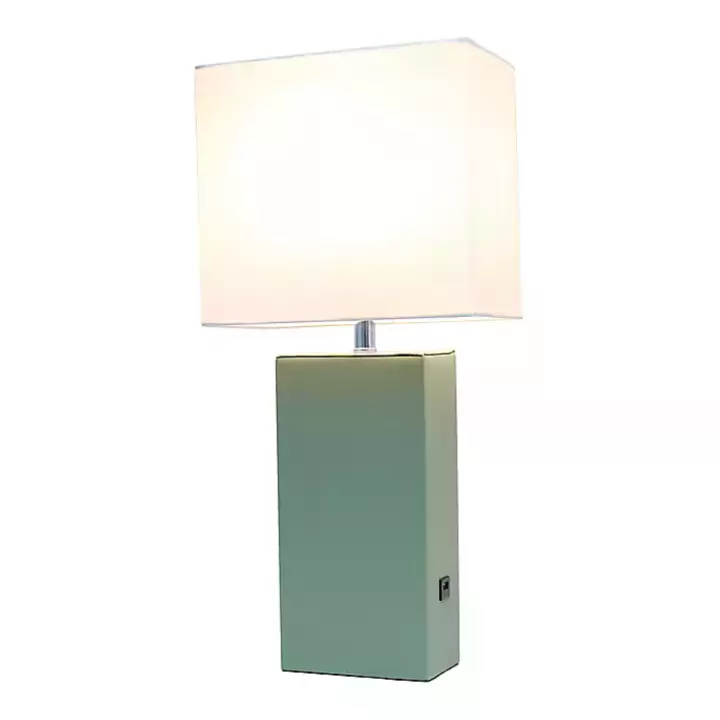 Best Sale Sage Leather Charging Table Lamp Table Lamps