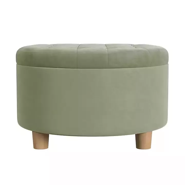 Hot Sage Round Velvet Tufted Storage Ottoman Benches & Ottomans