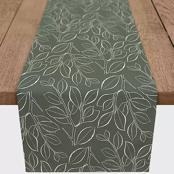 New Sage Leaves Table Runner, 90 in. Table Linens