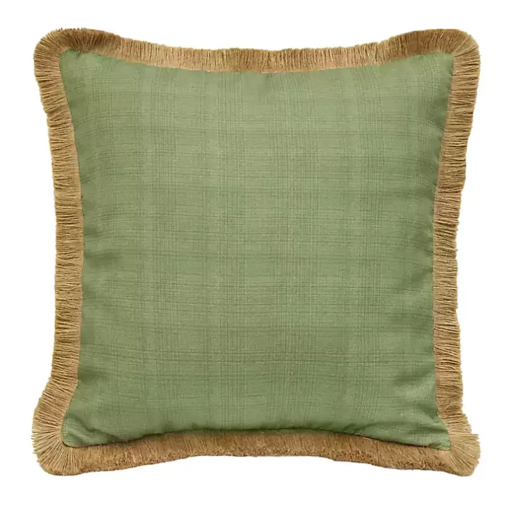 Clearance Sage Textured Jute Trim Outdoor Pillow Outdoor Cushions & Pillows