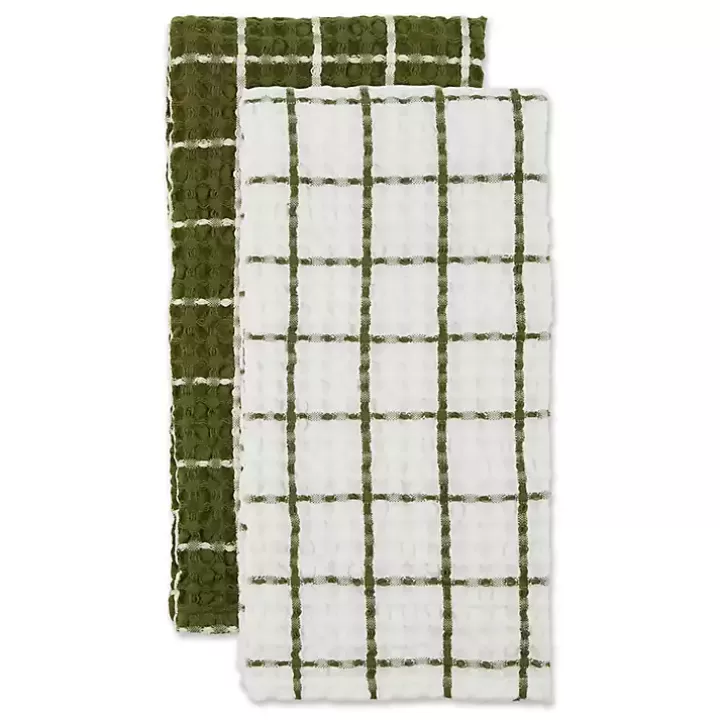 New Sage Windowpane Oversized Dish Towels, Set of 2 Kitchen Accessories