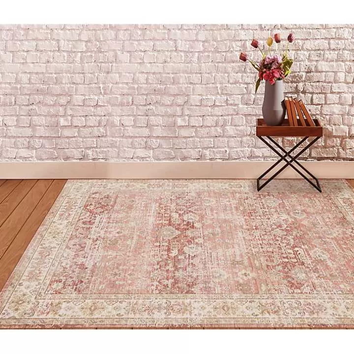 Flash Sale Salmon Vintage Border Area Rug, 8x11 Area Rugs