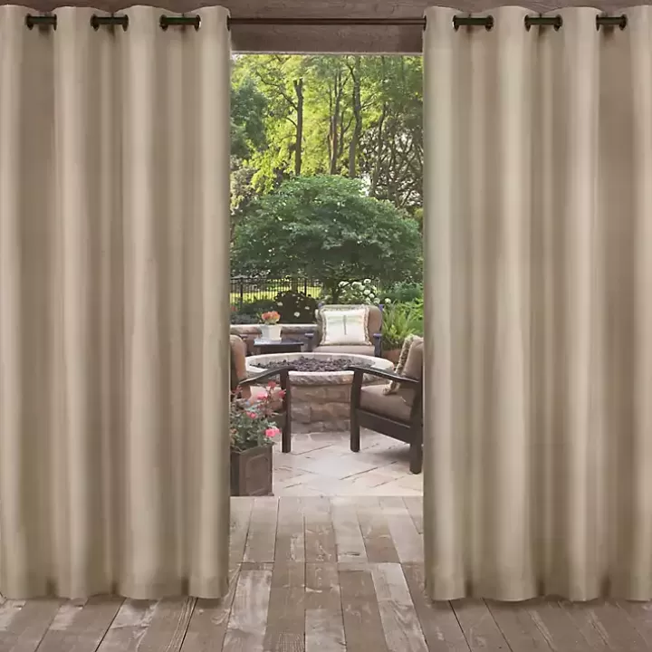 Clearance Sand Biscayne Outdoor Curtain Panel Set, 84 in. Outdoor Curtains