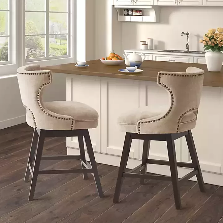 New Sandy Beige Curve Back Swivel Counter Stool Bar Stools & Counter Height Stools