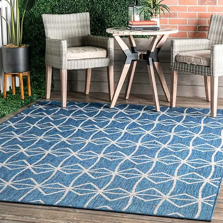 Outlet Sanford Blue Geometric Shapes Outdoor Rug, 5x8 Outdoor Rugs