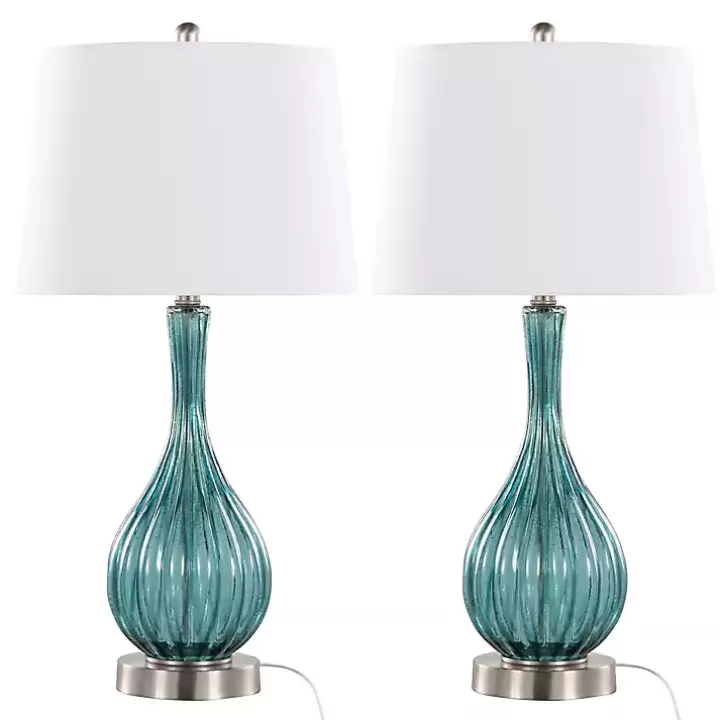 Shop Sapphire Crackle Glass Table Lamps, Set of 2 Table Lamps